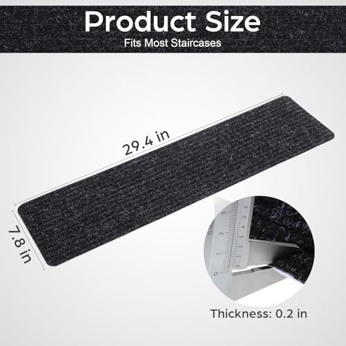 Homoyoyo 2Pcs Garage Stair Treads: Stair Treads Collection Indoor Skid Slip Resistant Skid Resistant Carpet Glue-Free Self-Adhesive Anti-Slip Mats Double Stripes for Repeated Use (Black,29X8X0.2inch) - color: Black
