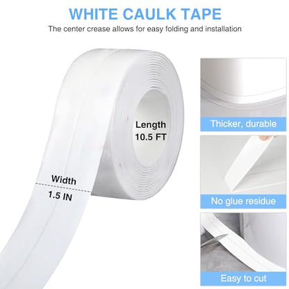 Caulk Tape Bath & Kitchen Self Adhesive Caulking Tape Waterproof, Toilet Caulk Strip Bathtub Sealing Strip Shower Bathroom Tape Sealant, Traditional Caulking Replacement (White, 1.5" x10.5Ft) - style: White-1.5IN-10.5FT-A