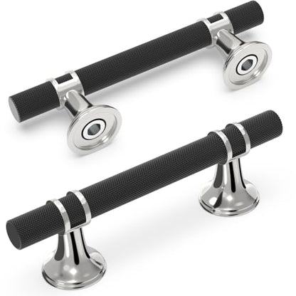 10 Pack 3 Inch Cabinet Pulls knurled Matte Black and Polished Chrome Kitchen Cabinet Handles Aluminum and Zinc Alloy Drawer Pulls Solid Cabinet Hardware - color: Black and Polished Chrome Knurled, size: 3'' Hole Center(76mm)