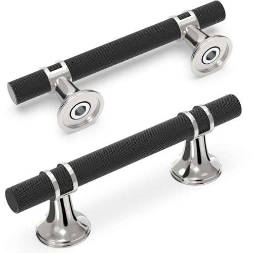 10 Pack 3 Inch Cabinet Pulls knurled Matte Black and Polished Chrome Kitchen Cabinet Handles Aluminum and Zinc Alloy Drawer Pulls Solid Cabinet Hardware - color: Black and Polished Chrome Knurled, size: 3'' Hole Center(76mm)