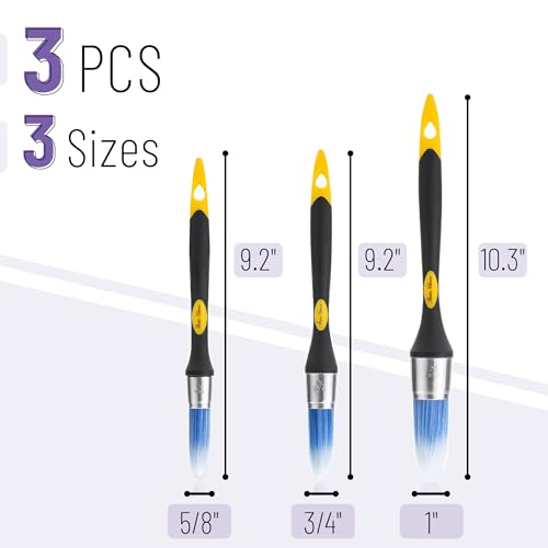 Bates- Trim Paint Brush, 3 pcs, 5/8”, 3/4” and 1”, Ergonomic Handles, Trim Brushes for Painting - color: Yellow-black