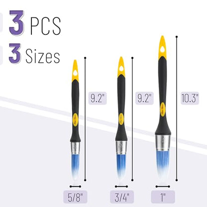 Bates- Trim Paint Brush, 3 pcs, 5/8”, 3/4” and 1”, Ergonomic Handles, Trim Brushes for Painting - color: Yellow-black