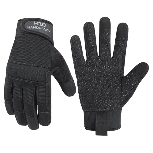 HANDLANDY Grip Work Gloves for Women Men, Safety Utility Yard Working Gloves, Flexible Touch Screen Mechanics Gloves (Black- Grip, X-Large (Pack of 1)) - color: Black (1 Pair), size: X-Large