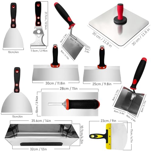 Drywall Hand Tool Set, Putty Knife Set with Mud Pan, Aluminum Hawk, Finishing Trowel, Painter Scraper, Inside & Outside Drywall Corner Trowel, Hand Tools for Scraping Wallpaper and Drywall - size: Drywall Knife Set, 11pcs