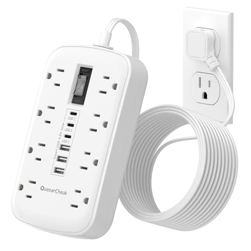 Flat Plug Power Strip with USB Ports - Flat Extension Cord 3FT with 8 AC Outlets 6 USB(3 USB C), Short Extension Cord Surge Protector Multi Plug Wall Plug for Travel, Home, Dorm Room Essentials, White - size: 3 FT