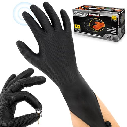 wcy nitroshield 9mil Heavy Duty Disposable Nitrile Gloves, Black Medium 80Pcs -Chemical Resistant, Latex Powder Free Rubber Gloves Diamond Texture for Automotive, Mechanics, Cooking - color: Black-80, size: Medium