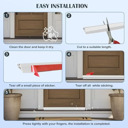 Door Draft Stopper for Bottom of Door, Self-Adhesive Door Sweep, Durable 3-Layer Sillcon Sweep Provides Better Protective and Silent Effect, Stripping Seal for Dust, Noise, White, 39”