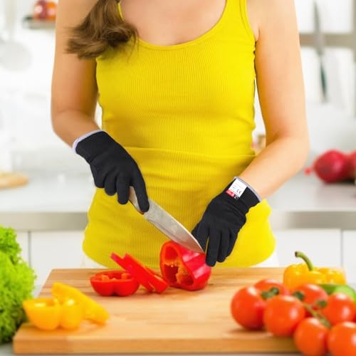 Kitchen Work Safety Protection Anti-Cutting Gloves Grade 5 Wear Resistance,Peel The Shell, Cut The Meat - color: Black 1, size: Large