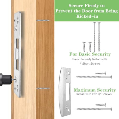 Oversized Door Strike Plate, Heavy Duty Version, Stainless Steel Reinforced Latch Guide Plate with Large Hole, Universal Round Corner Latch Strike Plate Extender Strike Restorer Kit