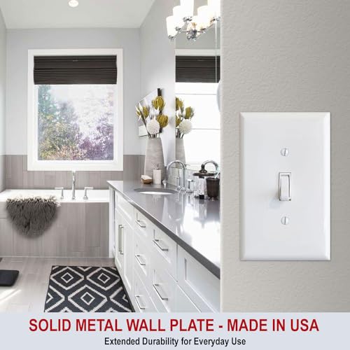 OVERSIZED 1 Gang Toggle Metal Light Switch Cover - One Gang Wall Plate for Toggle Style Light Switches, Steel Painted White with Semi-Gloss Finish, (MADE IN USA) 5.5 x 3.5 Inches - 10 Pack - color: 1 Gang Toggle 10 Pack