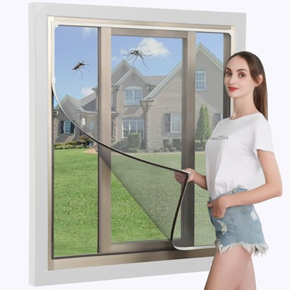 DIY Magnetic Window Screen with Adjustable Size | Easy and Fast Installation, Window Screen net kit White Frame with Gray Fiberglass mesh - size: 71"x49"(180x125cm)