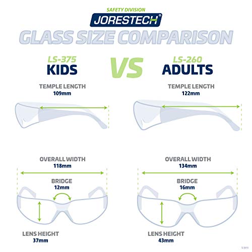 JORESTECH Kids Safety Glasses, ANSI Z87+ Compliant, Clear Impact-Resistant Polycarbonate Lenses, UV Protection, Anti-Scratch, Frameless Design (LS-375-CL)