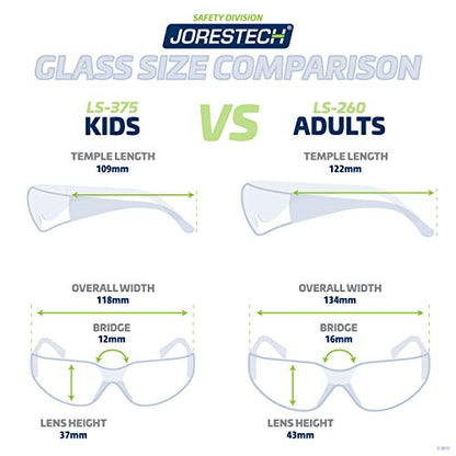 JORESTECH Kids Safety Glasses, ANSI Z87+ Compliant, Clear Impact-Resistant Polycarbonate Lenses, UV Protection, Anti-Scratch, Frameless Design (LS-375-CL)