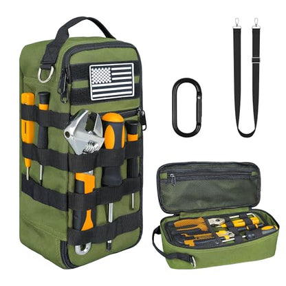 13 Inch Portable Small Tool Bag, Heavy Duty Tool Hand Bag with Shoulder Strap and D-ring Clip, Tactical Tool Bag, Tool Pouch Organizer for Electricians, Carpenters, HVAC Technicians (Army Green) - color: Army Green