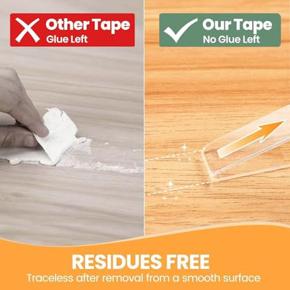 GLBEAR Extra Strong Double Sided Tape, Double Sided Adhesive Tape Heavy Duty, Clear & Tough Nano Tape for Hanging Picture, Poster, Carpet, Photo Deco, Multipurpose Mounting Tape（10 Feet×0.6inch×2mm）
