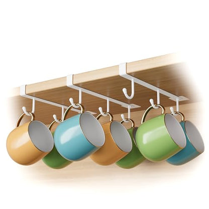 ECROCY Coffee Mug Holder Under Shelf, 3pcs Coffee Cup Holder Only Fits Flat Shelf Without Any Lip, Clip-On Mug Hooks No Drilling Free Damage - color: White