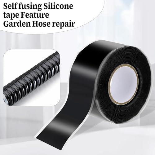 Self Fusing Silicone Tape 1" x 16.4FT – Black Waterproof Rescue Tape for Leak Repair, Plumbing, Hose & Pipe Sealing, Self-Amalgamating Rubber Tapes for Outdoor Electrical & Tool Fixation