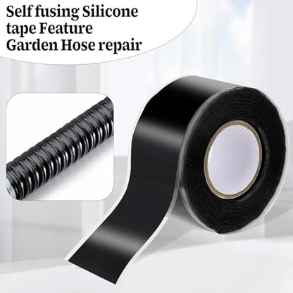 Self Fusing Silicone Tape 1" x 16.4FT – Black Waterproof Rescue Tape for Leak Repair, Plumbing, Hose & Pipe Sealing, Self-Amalgamating Rubber Tapes for Outdoor Electrical & Tool Fixation