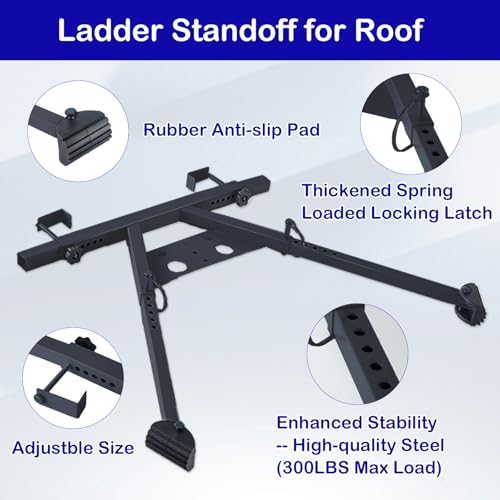 Extension Ladder Stabilizer for Wall, Ladder Stabilizer Ladder Standoff for Roof, Wall Standoff Ladder Accessory Safety Stability Steel, Adjustable Length 16.6-21", 300 LBS Weight Rating,Black