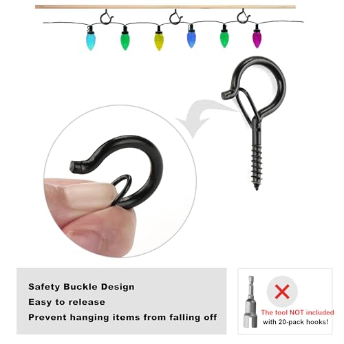 PlusRoc 20 Pack Outdoor Screw Hooks for Hanging Plants String Lights Heavy Duty, 2.2 Inch Eye Hook Screw in Cup Hooks Q-Hanger for Patio Lights, Ceiling Wall Wood Fence Deck Mount(Black) - color: Black