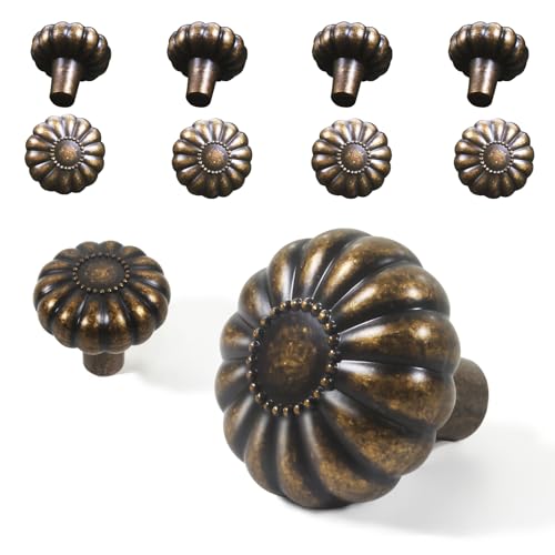 Antique Brass Cabinet Knobs Retro Old Style 8 Pack, Vintage Closet Dresser Cupboard Drawer Furniture Door Pulls Kitchen Bathroom Farmhouse Handles Unique Rustic Floral Replacement Knob for Dressers - color: Alloy Antique Brass, size: 8pack