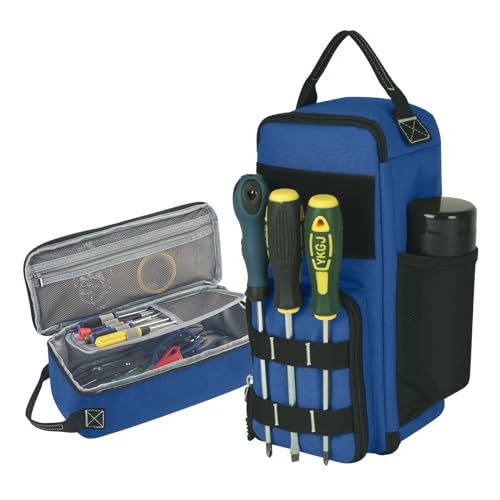 LAKE OF FIRE 12.6" Small Tool Bag Pouch for Men with Multiple Pockets, Waterproof Heavy Duty Tool Bag Organizer with Zipper and Portable Handle (Blue) - color: Blue