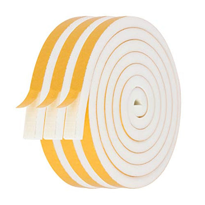 Door Weather Stripping-3 Rolls, 1/2 Inch Wide X 1/2 Inch Thick Total 20 Feet Long, Adhesive Foam Seal Tape for Window Insulation(6.5ft x 3 Rolls) - size: 1/2" (W) x 1/2" (T) x 20' (L)