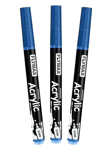 FLYMAX Blue Marker Paint Pens - Permanent Marker Pens Blue Acrylic Paint Water-Based 0.7mm Fine Tip Waterproof Quick-Drying (3 in 1Pack) - color: Blue