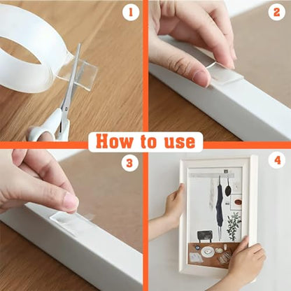 Double Sided Tape Heavy Duty, Nano Double Sided Adhesive Tape, Clear Mounting Tape Picture Hanging Adhesive Strips (9.85FT)