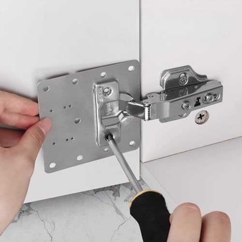Stainless Steel Cabinet Hinge Repair Plate Kit Door Hinge Mounting Plate with Screws for Home Kitchen Cupboard Furniture (2set,2 Fixing Plates and 12 Screws) - color: 2set,2 fixing plates and 12 screws