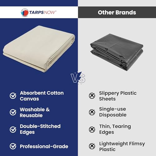 Tarps Now 4x12 ft Premium Heavy Duty Canvas Drop Cloth for Painting - Reusable Painter Tarp, 100% Cotton Fabric Floor Cover & Furniture Protection, Washable Paint Drop Cloth - size: 4' X 12'