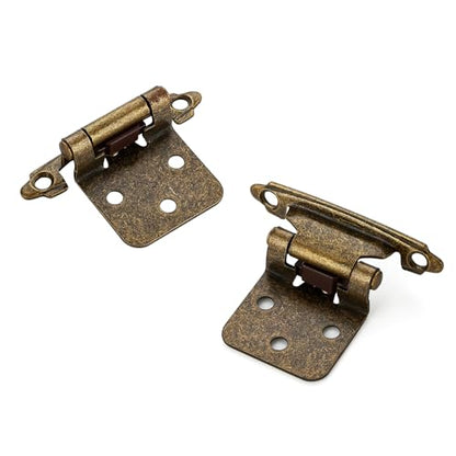 4 Pack (2 Pairs) Antique Brass Cabinet Hinges for Kitchen Doors, Self-Closing, 1/2 Inch Overlay (Variable), Semi-Concealed Face Frame, Surface Mount Cabinet Hardware - color: Antique Brass