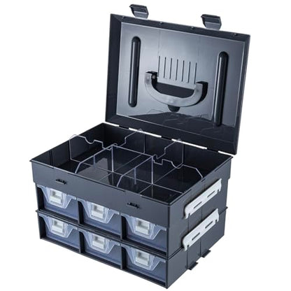 MyGift 11 Inch Classic Gray Tools Hardware and Screw Parts Storage Organizer Case with White Accents, 24 Customizable Compartments, 6 Drawers Removable Dividers - color: Dark Gray