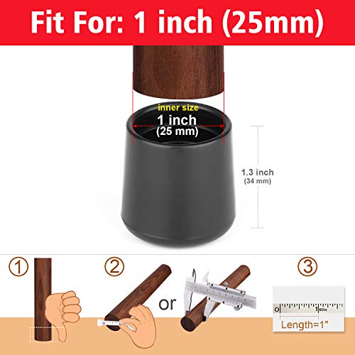 Anwenk Chair Leg Floor Protectors 1 Inch 1"x1" Small Chair Leg Caps Rubber Leg Tip for Indoor Home Outdoor Patio Garden Office Round Black 16 Pack