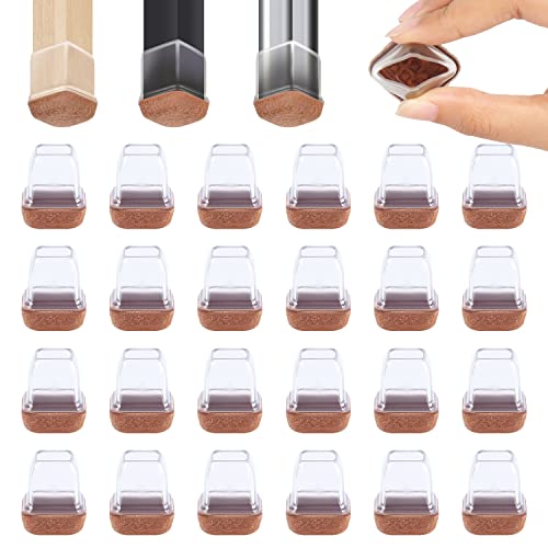 Ezprotekt 24 Pcs Small Clear Square Chair Leg Floor Protectors for Hardwood Floors, Silicone Felt Furniture Pads, Table Chair Leg Cups Covers, Bar Stool Leg Protectors Caps (S Fit: 3/5" to 7/10") - size: S-Square