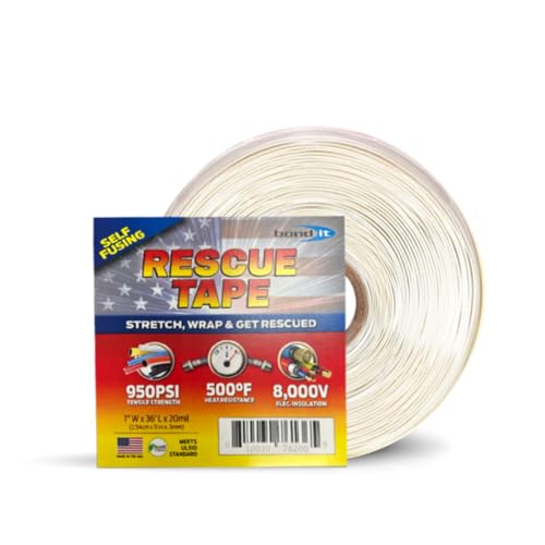Bond It Rescue Tape, Self-Fusing Silicone Tape, Emergency Plumbing Pipe & Radiator Hose Repair, Electrical Insulation, Waterproof, 950PSI, 1" Width x 36' Length x 0.02" Thick, Clear - color: White, size: 1" X 36' X 20mil