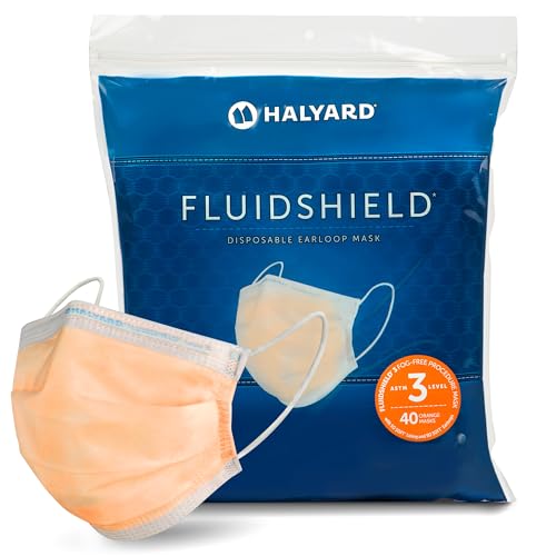 HALYARD FLUIDSHIELD level 3 Disposable Procedure Mask w/SO SOFT Lining/Earloops - color: Orange, size: 1 Count (Pack of 400)