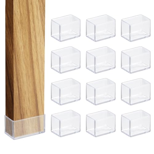uxcell 12 Pcs Transparent Chair Leg Floor Protectors, 0.8 x 1.2 Inch Rectangle PVC Chair Leg Caps for Hardwood Floors, Non-Slip Reduce Noise Table Furniture Cover - size: 0.8 x 1.2 Inch