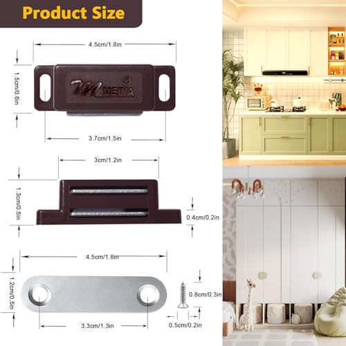 Cabinet Magnetic Catch - 4 Pack Cabinet Door Magnetic Latch for Cupboards Drawers Closet Doors and Shutters (Brown) - color: Brown