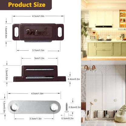 Cabinet Magnetic Catch - 16 Pack Cabinet Door Magnetic Latch for Cupboards Drawers Closet Doors and Shutters (Brown) - color: Brown