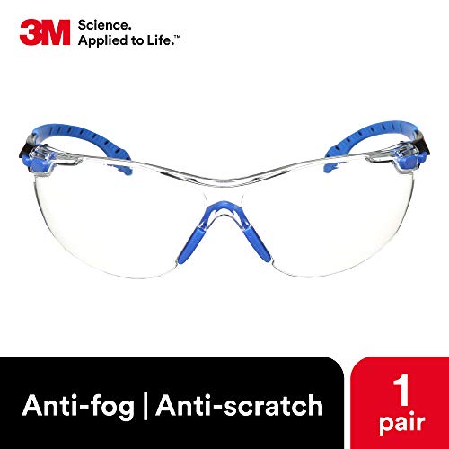 3M Safety Glasses for Men and Women, Solus 1000 Series, ANSI Z87, Scotchgard Anti-Fog, Clear Lens, Low Profile, Blue/Black Frame - size: Single, style: Clear Lens, Blue/Black Frame