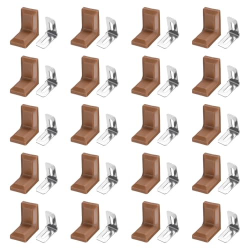 HARFINGTON 20pcs Metal Corner Braces 18x28x28mm L-Shape 90 Degree Right Angle Brackets Corner Braces with Plastic Brackets Screws for Furniture Chairs Wood Shelf Cabinets Box, Light Brown - color: Light Brown