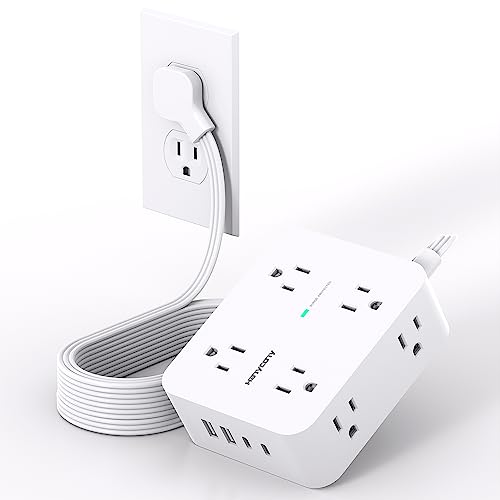 Extension Cord 10 Ft, Ultra Thin Flat Plug Power Strip Surge Protector with 8 Outlets 4 USB Ports (2 USB C), HANYCONY Outlet Extender Desk Charging Station for Home Office Dorm Room Essentials - size: 10Ft, style: Flat Extension Cord