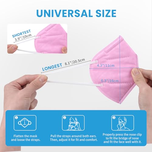 akgk KN95 Face Mask 50 PCS, Breathable Protection Masks, 5-Ply KN95 Hot Pink Masks, Cup Dust Safety Masks - color: Hot Pink