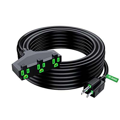 Maximm 10/3 Extension Cord 50 Feet, 10AWG Black, ETL Listed, 3 Prong Plug 3-Outlet SJTW Heavy Duty Indoor, Weather Resistant - Power Cord for Garden, Lawn, Appliances, 50ft - size: 50 Feet, style: 10AWG