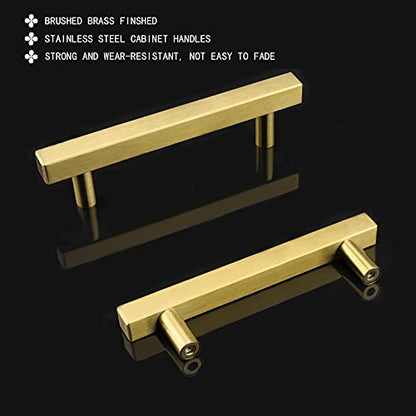 Goldenwarm 25 Pack Gold Cabinet Handles 4-1/2"(115mm) Brushed Brass Cabinet Pulls T Bar Drawer Pulls for Kitchen Cupboard & Drawer Hardware - color: Gold, size: 4-1/2 Inch Hole Center