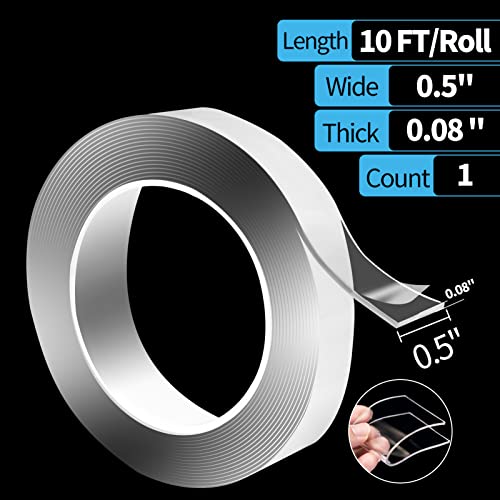 Art3d Double-Sided Tape (10FT), Traceless, Removable, Reusable, Washable - Multipurpose Tape as Seen on TV - size: 1/12" x 1/2" x 10'