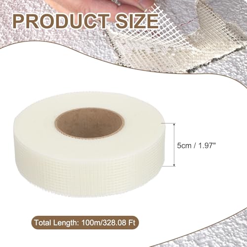 PATIKIL Drywall Repair Mesh Tape, 2 inch x 328 ft Fiberglass Repair Patch Self-Adhesive Dry Wall Joint Tape 7 Mesh Wall Hole Crack and Seam Patch, White - size: 2 inch x 328 Feet