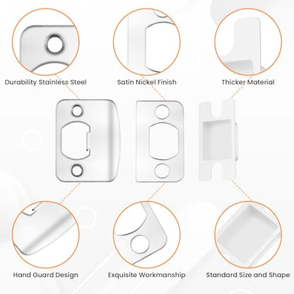 2 Sets Door Latch Strike Plates Restorer, Standard Door Latch Opening Reinforcement Striker Plates Hardware Repair Kit with Backing Sub-Plates for Home Office Store Exterior Internal Door Repair Fix