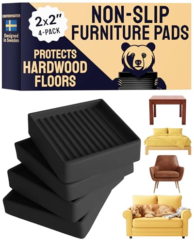 CasterMaster Anti Slip Furniture Pads & Caster Cups - 2" x 2" Black (Pack of 4) - Couch Leg Floor Protectors for Hardwood, Tile & Vinyl Floors - Rubber Feet & Floor Protectors for Chairs - color: Black, size: 2'' x 2'' (Pack of 4)